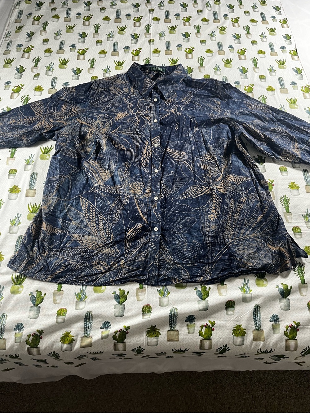 Lauren Ralph Lauren Women’s Blouse Button Up Size 3X Navy/Tan
